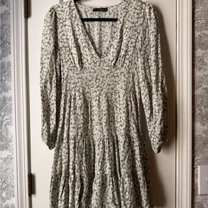 Zaful Cream Floral Long Sleeve Dress